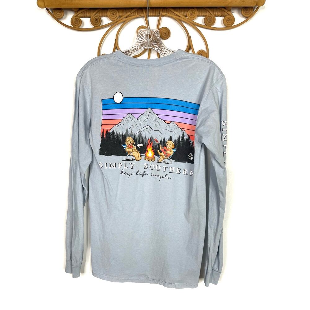 Simply Southern Keep Life Simple golden doodle bonfire Blue long sleeve shirt S
